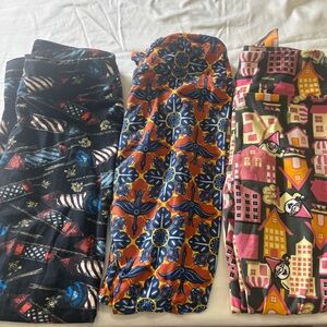LuLaRoe One Size Leggings Bundle OS Floral Town Print Americana 3 Pair